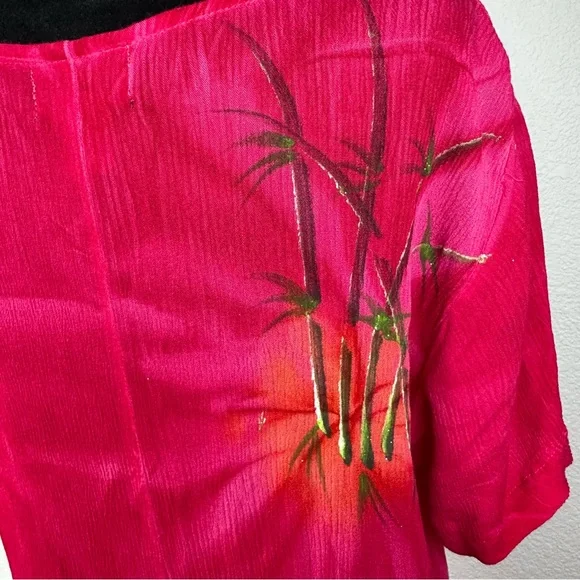 Tropical Batik Pink Rayon Tunic Dress Bamboo Print One Size - Picture 7 of 15